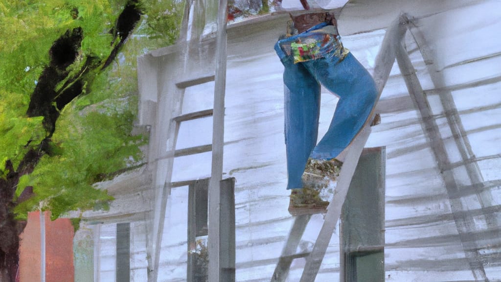 Man climbing ladder on Wayne, Nebraska home to replace roof