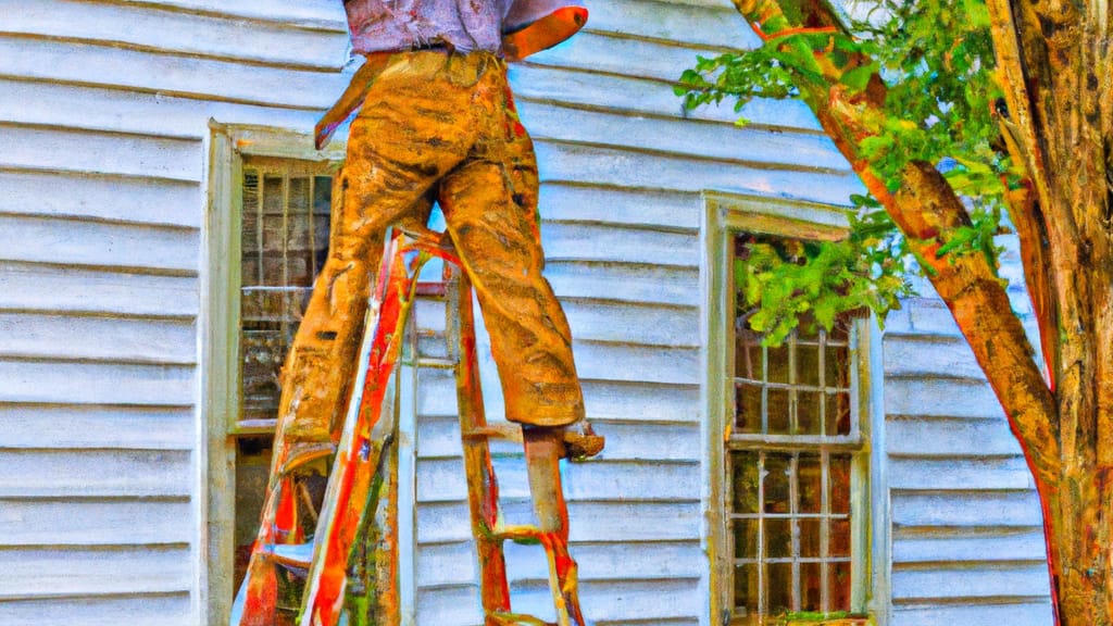 Man climbing ladder on Waynesboro, Georgia home to replace roof