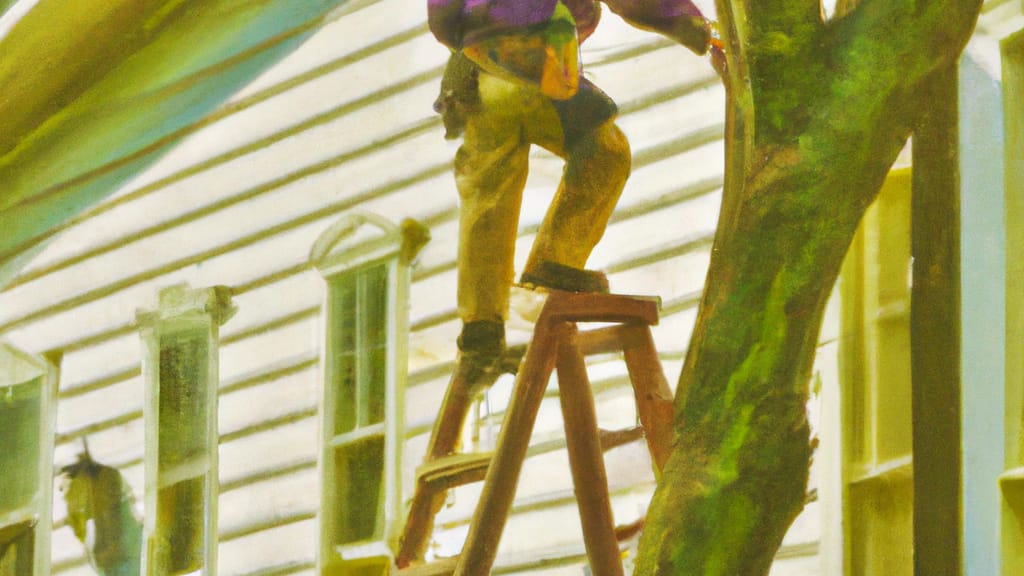 Man climbing ladder on Waynesboro, Pennsylvania home to replace roof