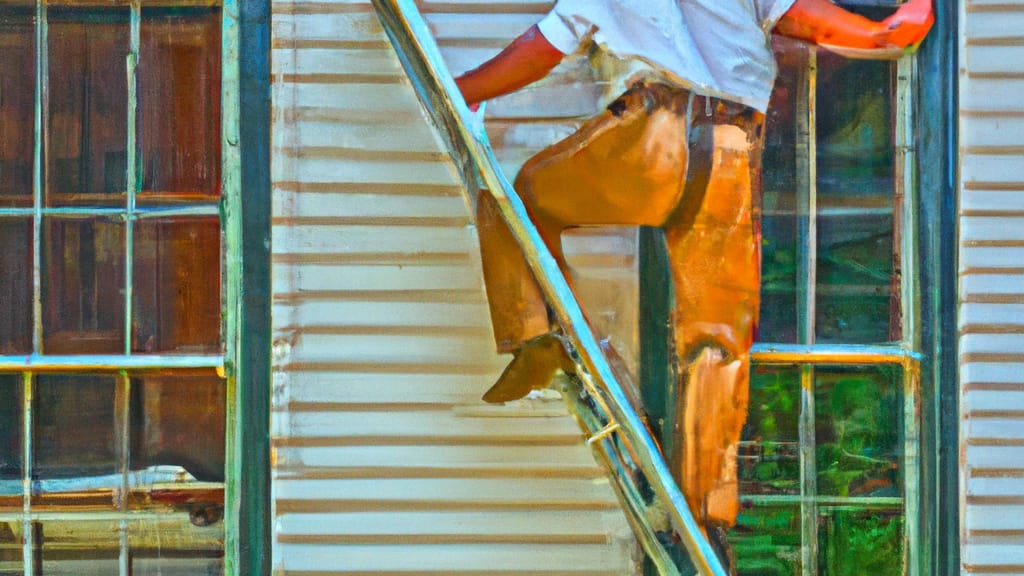 Man climbing ladder on Waynesboro, Virginia home to replace roof