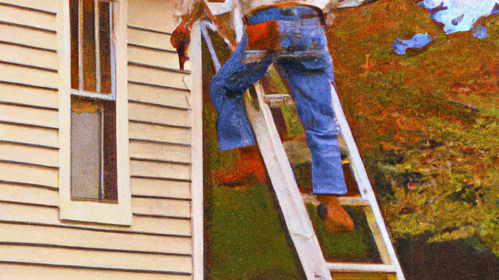 Man climbing ladder on Wellesley, Massachusetts home to replace roof
