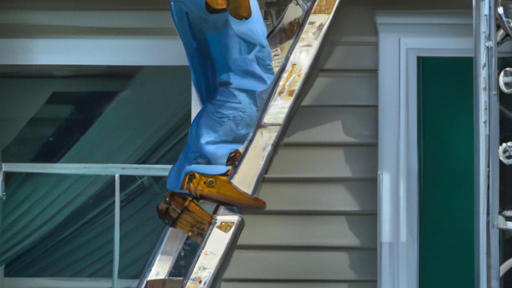 Man climbing ladder on Wentzville, Missouri home to replace roof