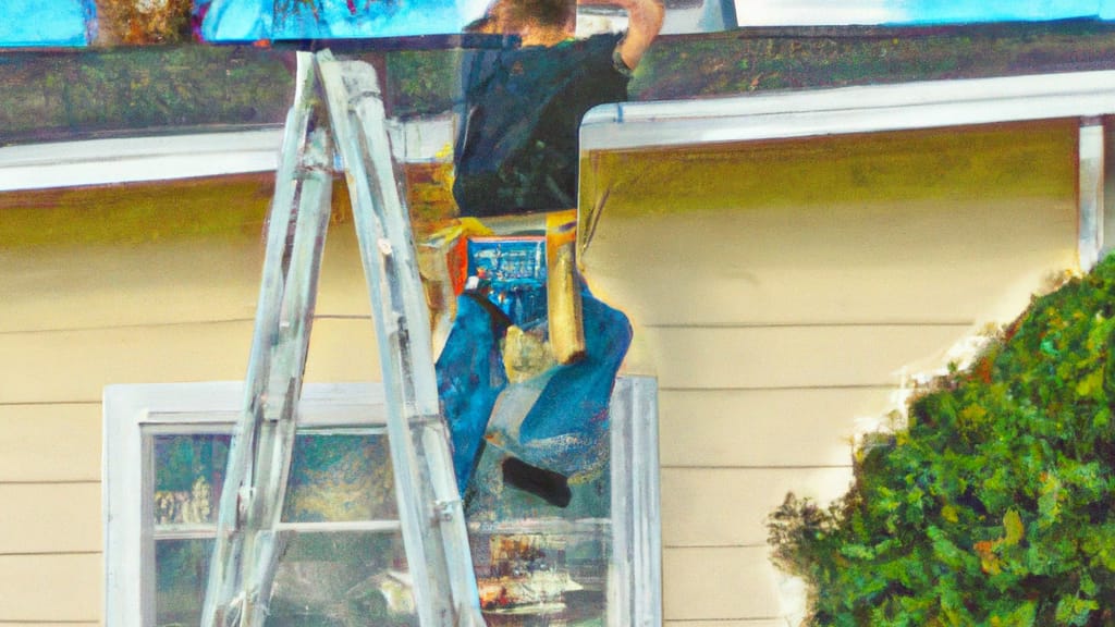 Man climbing ladder on Wesley Chapel, Florida home to replace roof