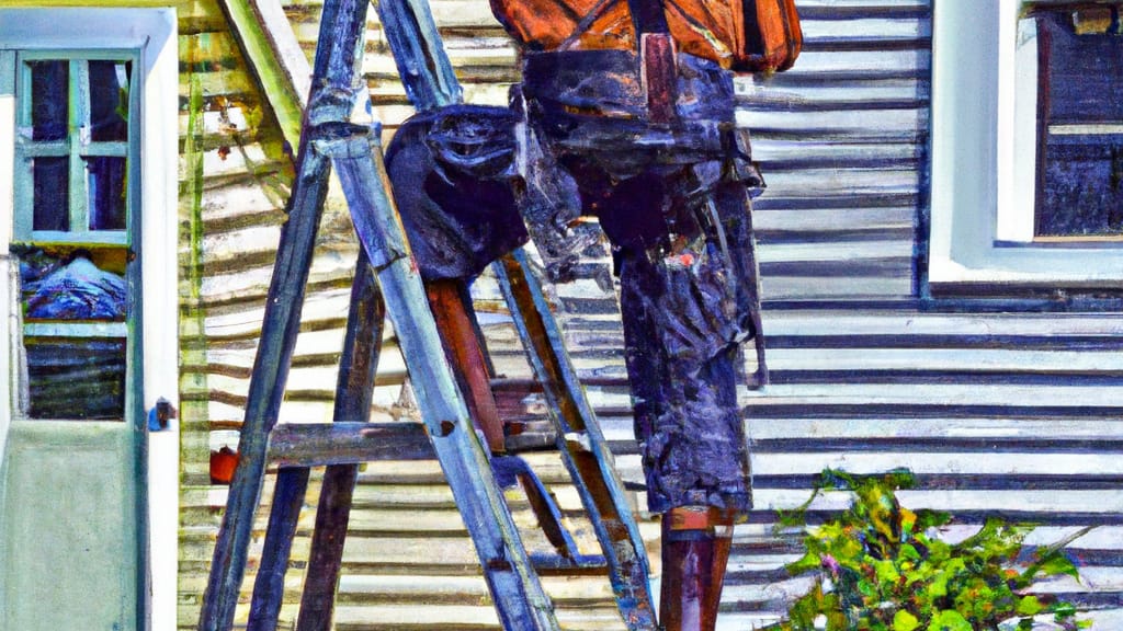 Man climbing ladder on West Boylston, Massachusetts home to replace roof