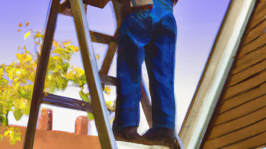 Man climbing ladder on West Chicago, Illinois home to replace roof