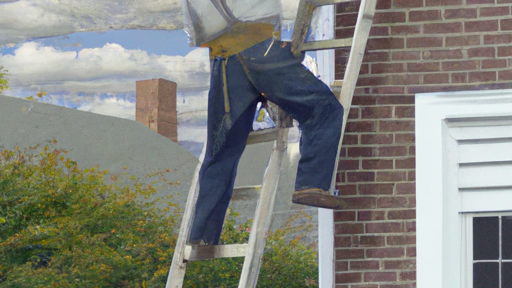 Man climbing ladder on West Fargo, North Dakota home to replace roof