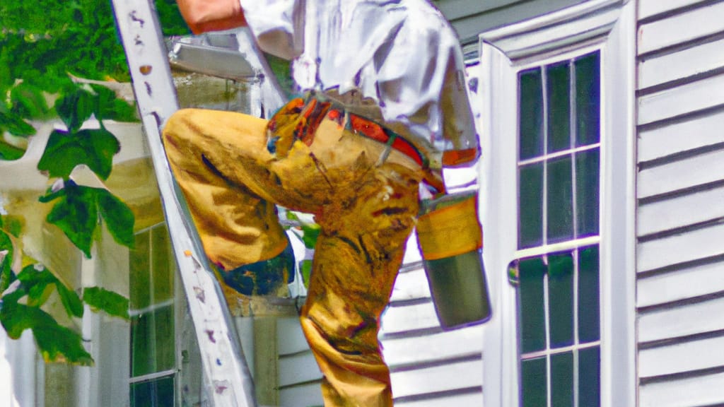 Man climbing ladder on West Haven, Connecticut home to replace roof