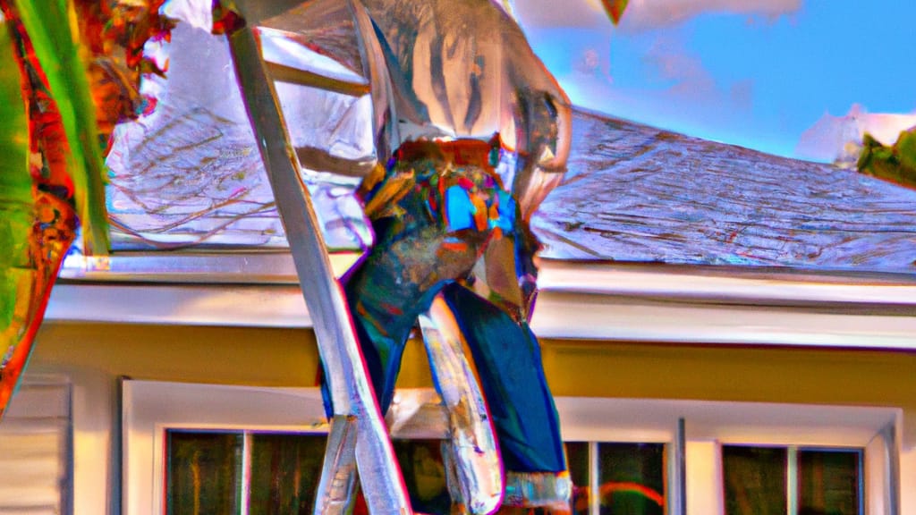 Man climbing ladder on West Palm Beach, Florida home to replace roof