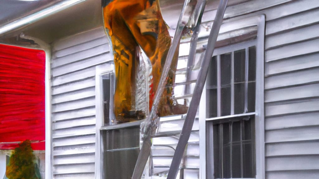 Man climbing ladder on West Point, New York home to replace roof