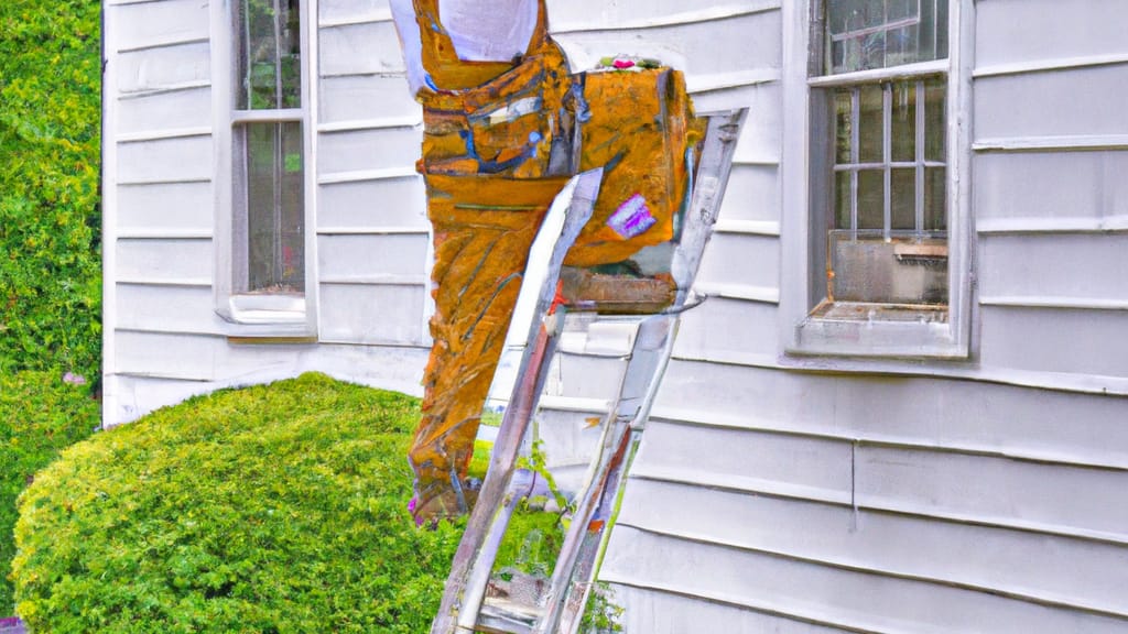 Man climbing ladder on Westbrook, Connecticut home to replace roof
