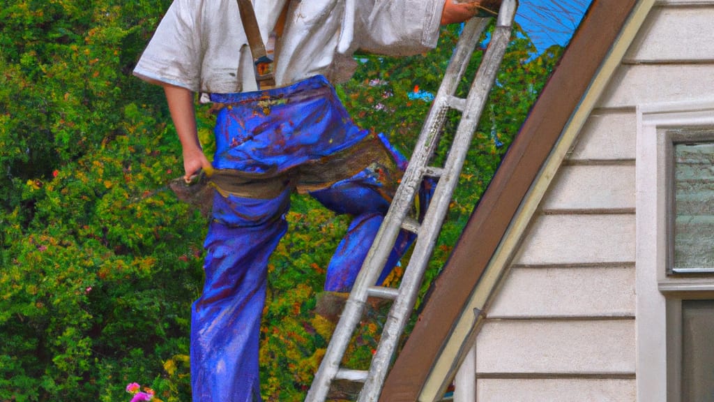 Man climbing ladder on Western Springs, Illinois home to replace roof