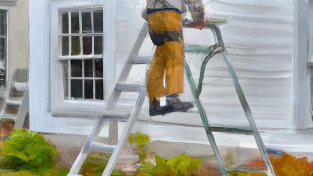 Man climbing ladder on Westfield, Massachusetts home to replace roof