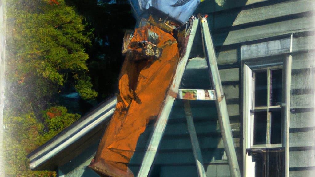 Man climbing ladder on Westford, Massachusetts home to replace roof