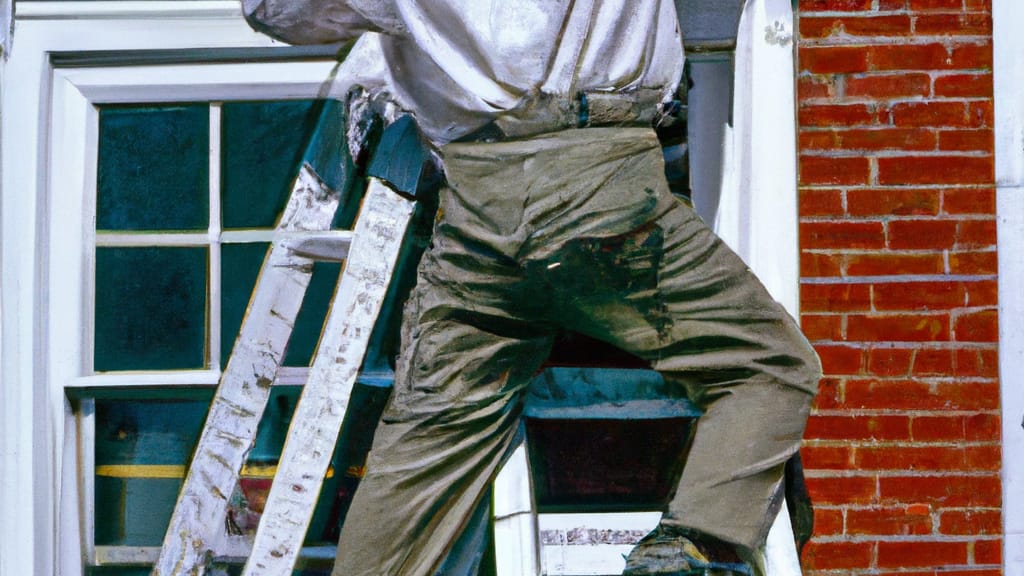 Man climbing ladder on Westminster, Massachusetts home to replace roof