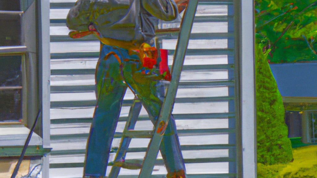 Man climbing ladder on Westmoreland, New York home to replace roof