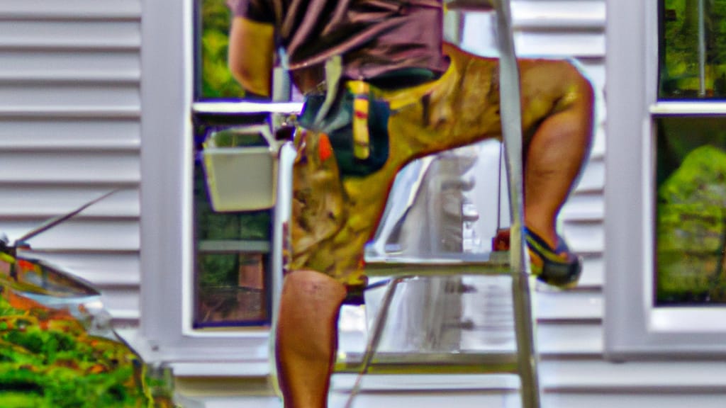 Man climbing ladder on Weston, Connecticut home to replace roof