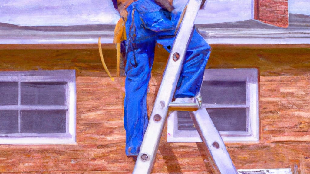 Man climbing ladder on Wichita, Kansas home to replace roof
