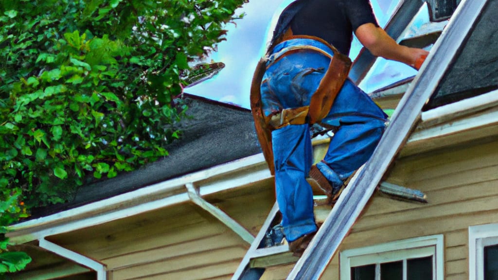 Man climbing ladder on Williamsburg, Kentucky home to replace roof