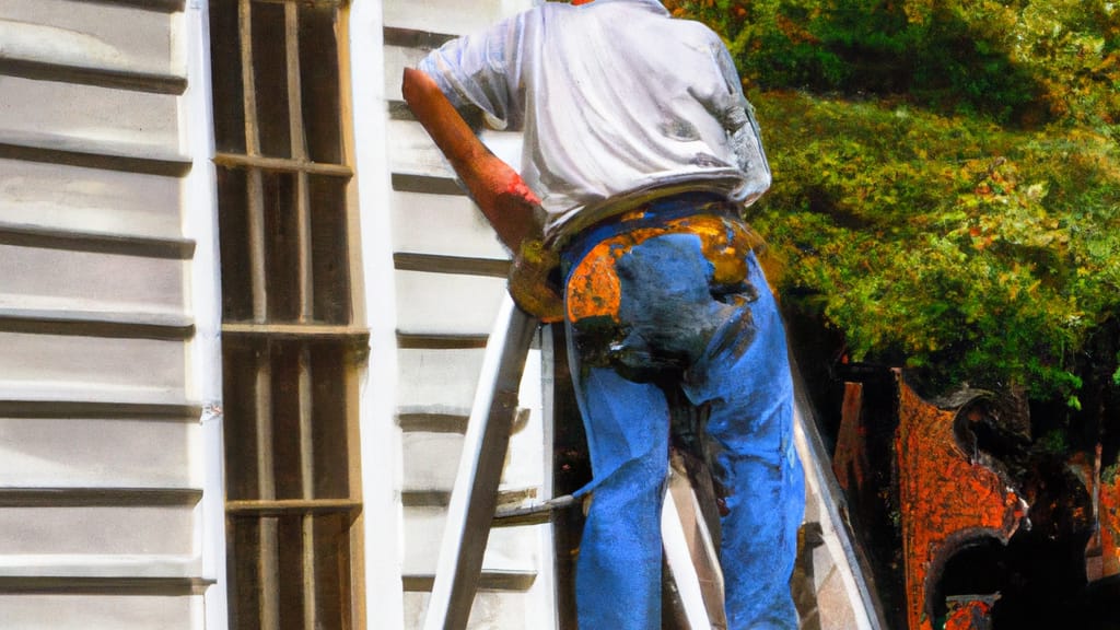 Man climbing ladder on Williamston, North Carolina home to replace roof