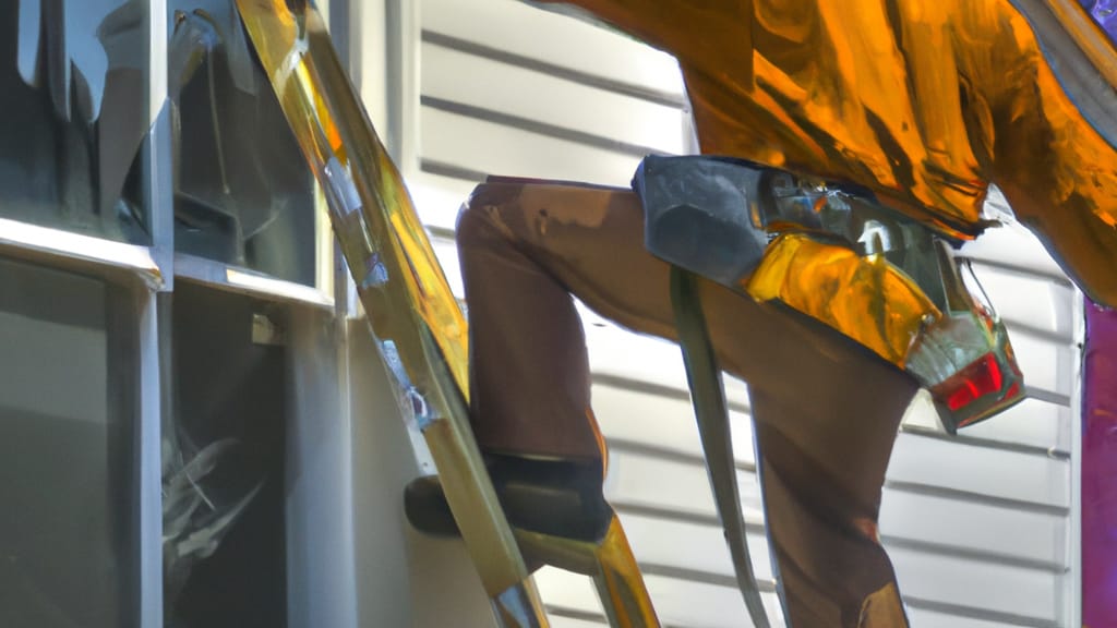 Man climbing ladder on Wilmette, Illinois home to replace roof