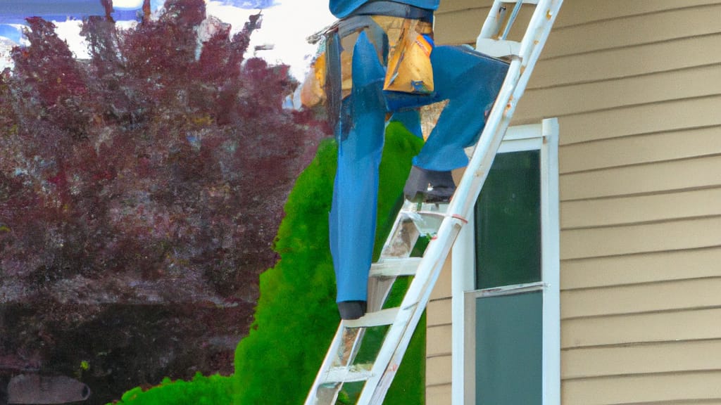 Man climbing ladder on Wilsonville, Oregon home to replace roof