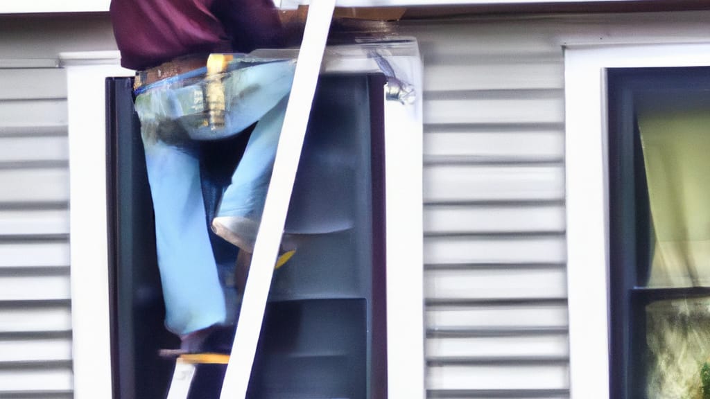 Man climbing ladder on Windsor Locks, Connecticut home to replace roof