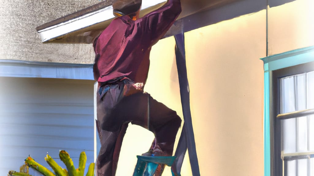 Man climbing ladder on Winters, California home to replace roof