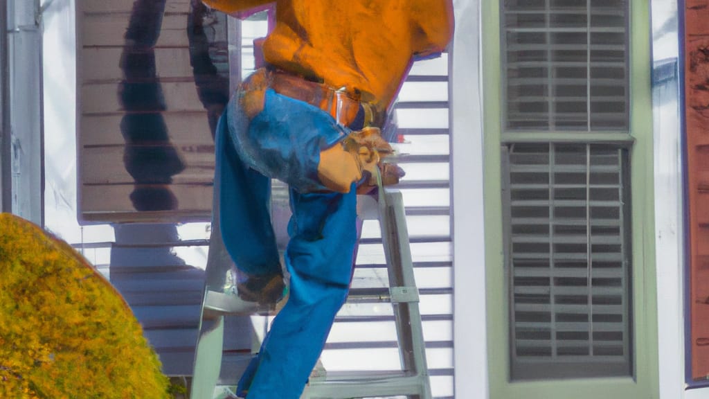 Man climbing ladder on Woburn, Massachusetts home to replace roof