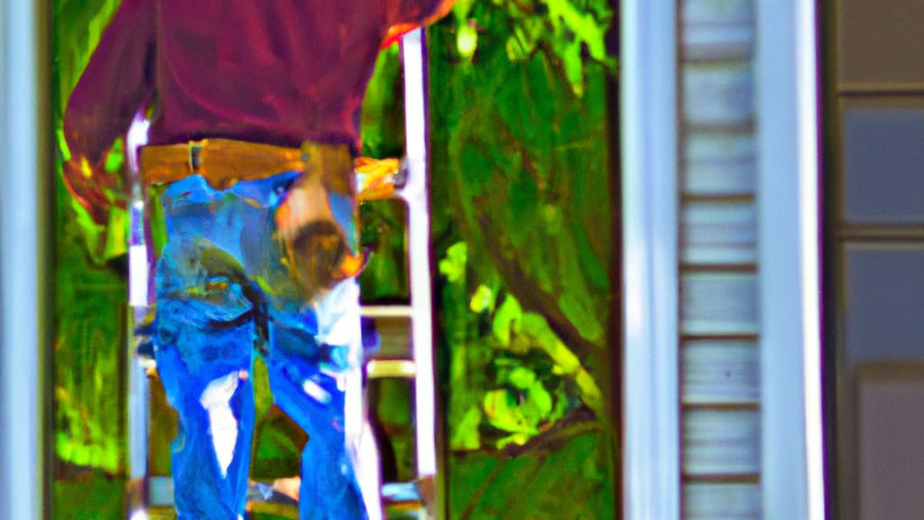 Man climbing ladder on Wood River, Illinois home to replace roof