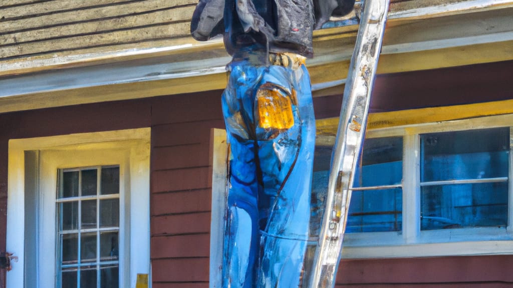Man climbing ladder on Woodbridge, New Jersey home to replace roof