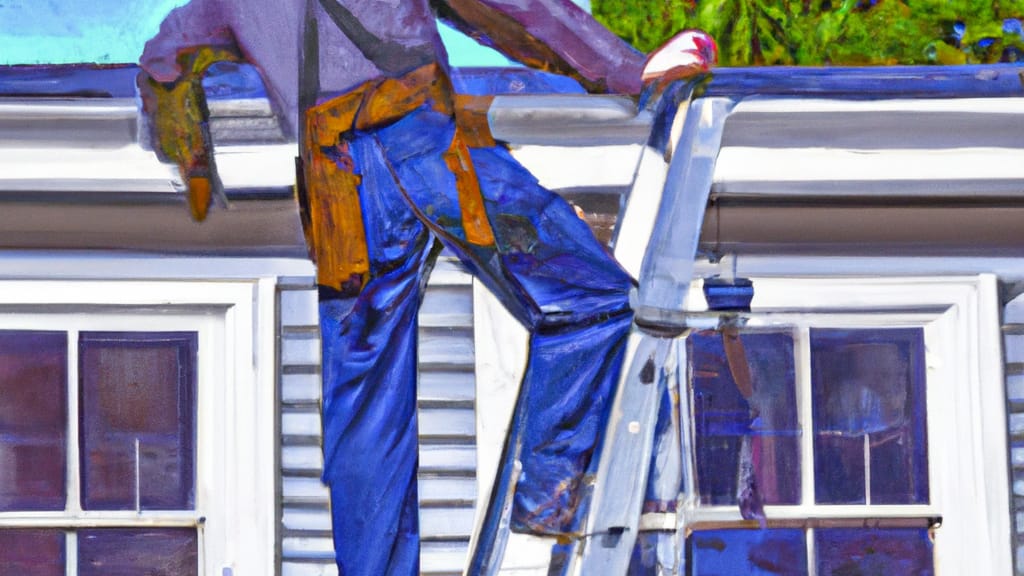 Man climbing ladder on Woodbridge, Virginia home to replace roof