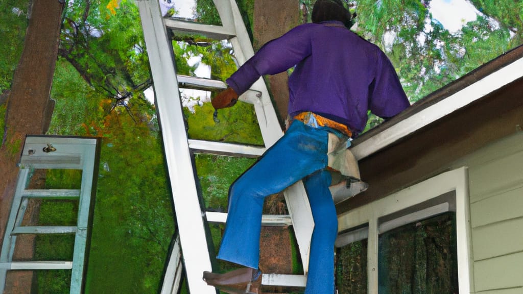Man climbing ladder on Woodland Park, Colorado home to replace roof