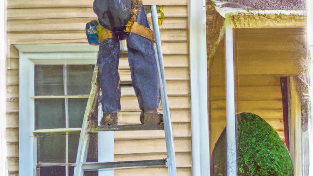Man climbing ladder on Woodstock, Georgia home to replace roof