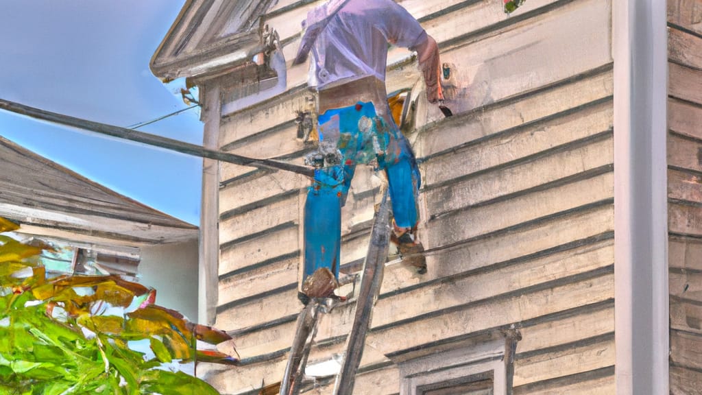 Man climbing ladder on Woonsocket, Rhode Island home to replace roof