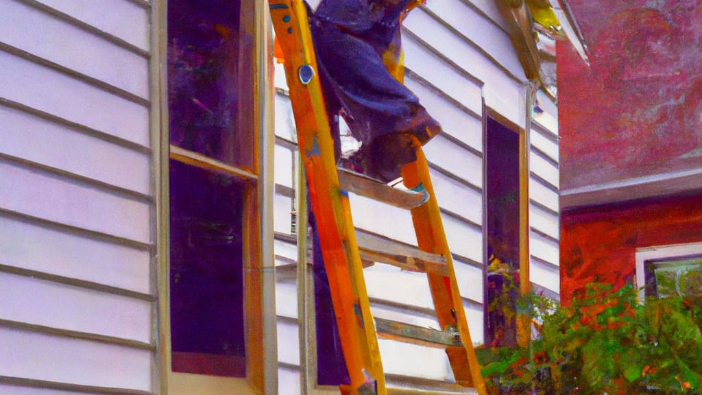 Man climbing ladder on Wyckoff, New Jersey home to replace roof