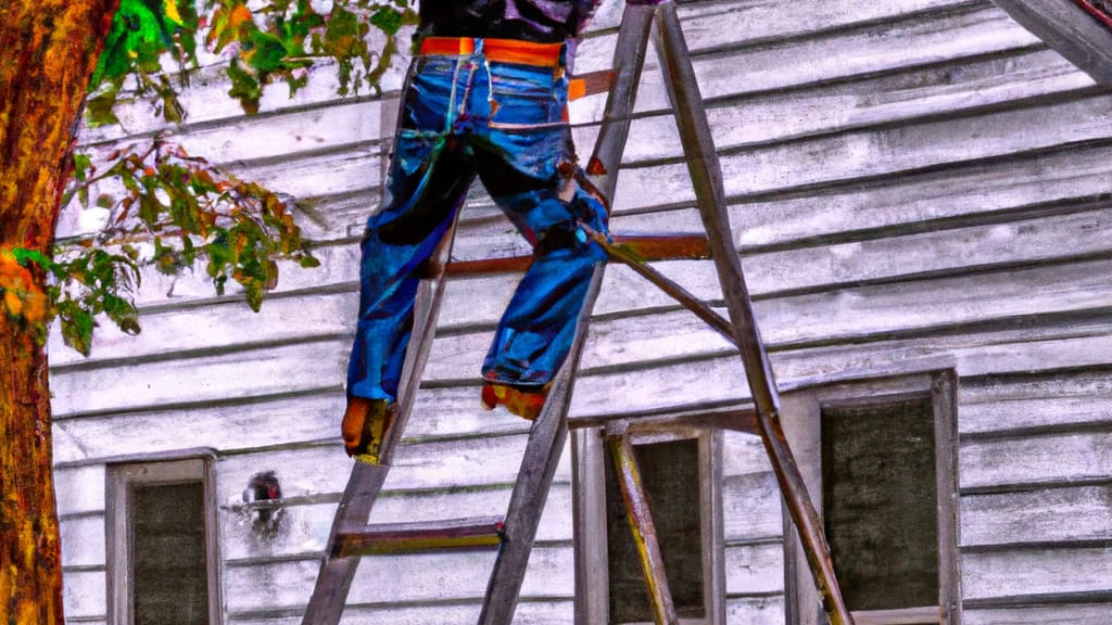 Man climbing ladder on Wynne, Arkansas home to replace roof