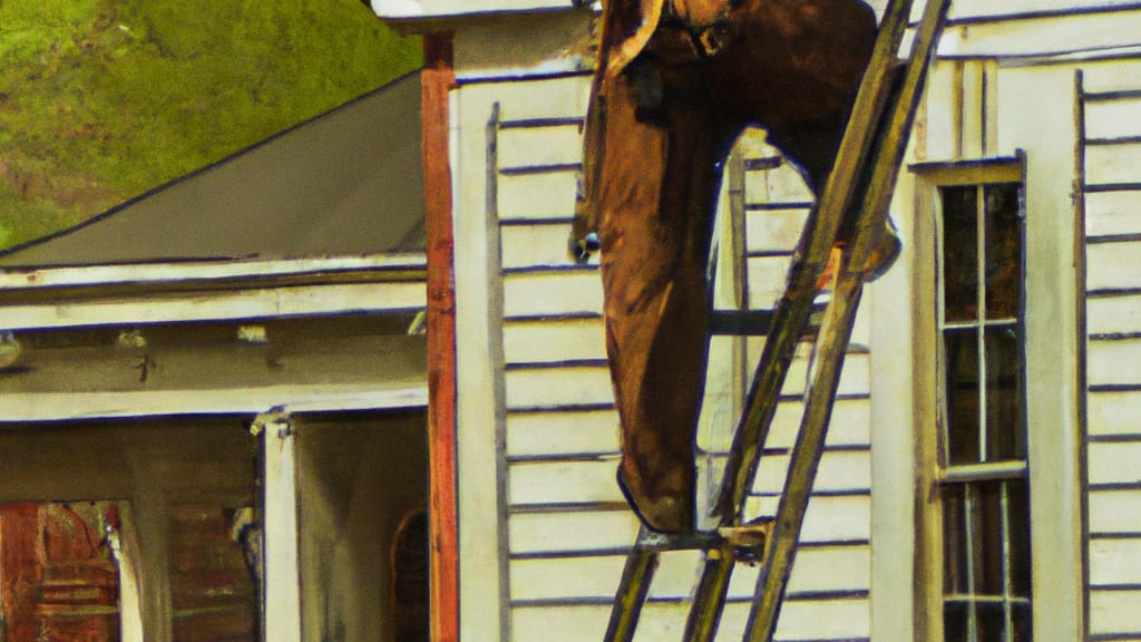 Man climbing ladder on York, South Carolina home to replace roof