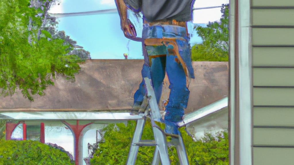 Man climbing ladder on Youngsville, Louisiana home to replace roof