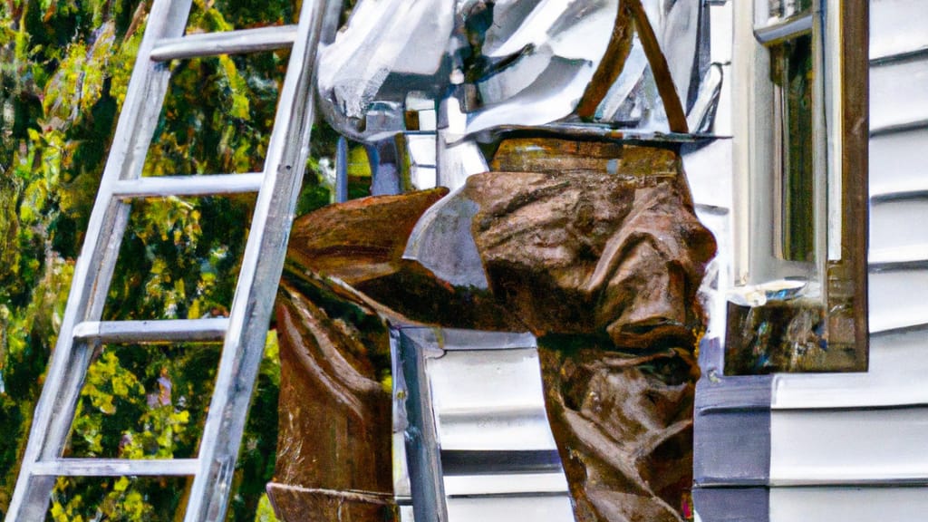 Man climbing ladder on Ypsilanti, Michigan home to replace roof