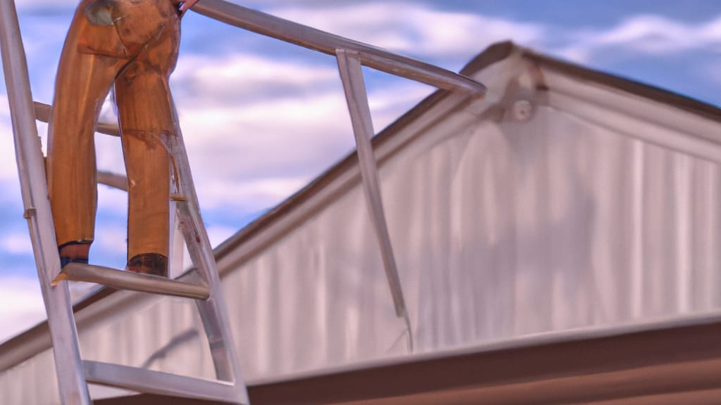 Man climbing ladder on Yukon, Oklahoma home to replace roof