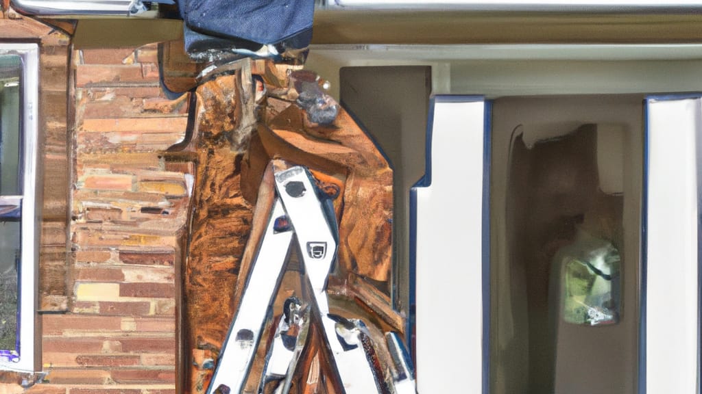 Man climbing ladder on Zeeland, Michigan home to replace roof