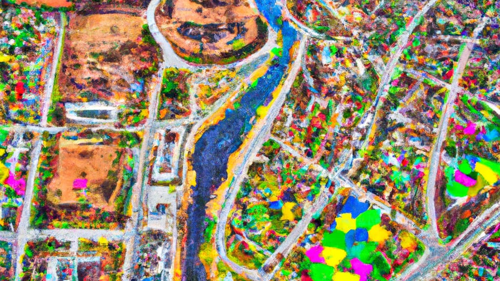 Seneca Falls, New York painted from the sky