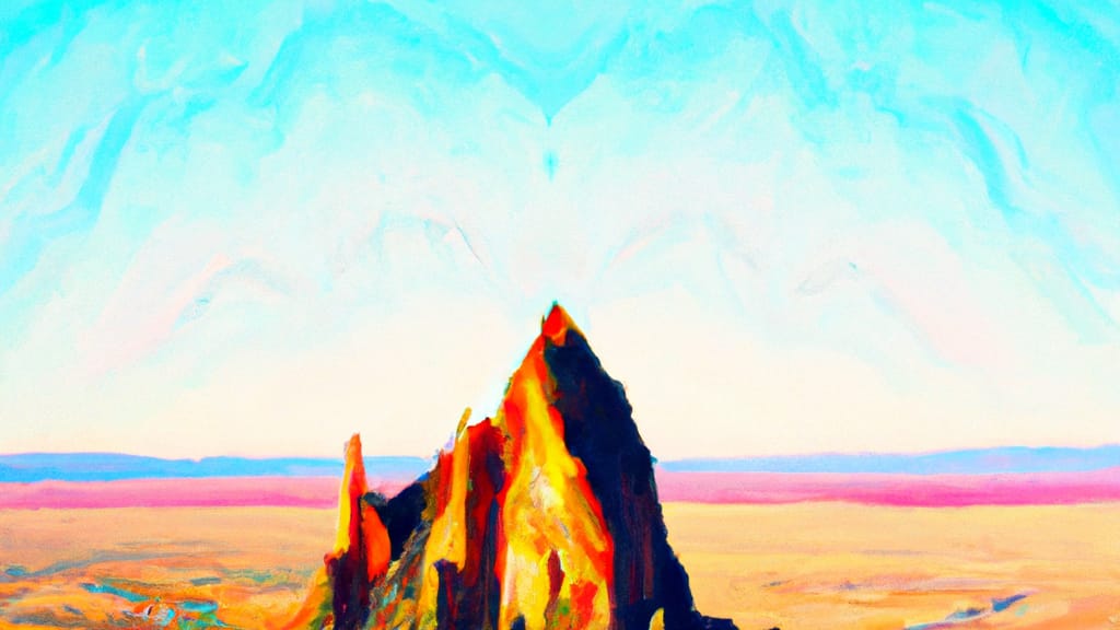 Shiprock, New Mexico painted from the sky