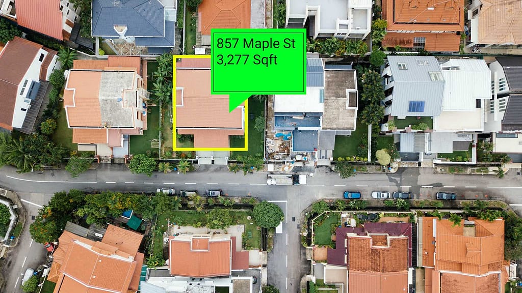 An example of how our roof cost calculator works. Highlighting a home and showing the size of the roof with the address.