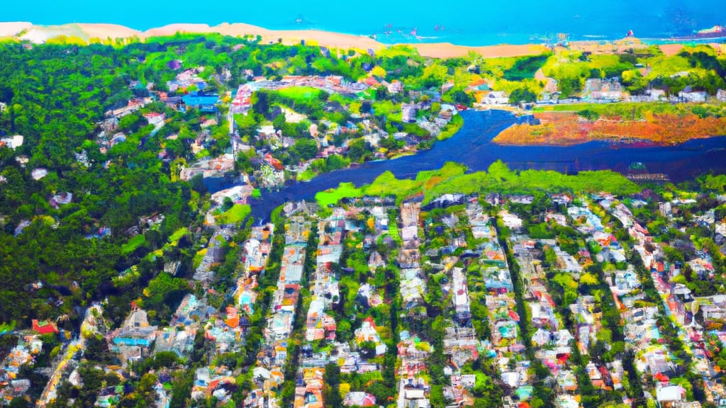 East Hampton, New York painted from the sky
