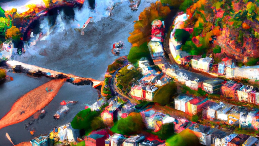 Harpers Ferry, West Virginia painted from the sky