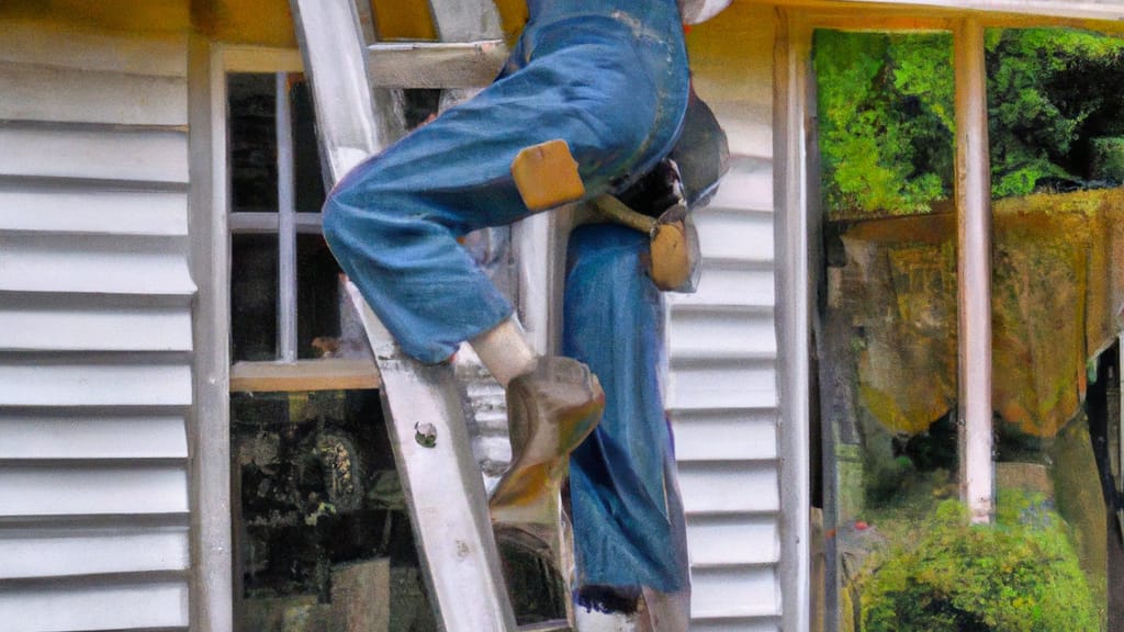 Man climbing ladder on Adairsville, Georgia home to replace roof