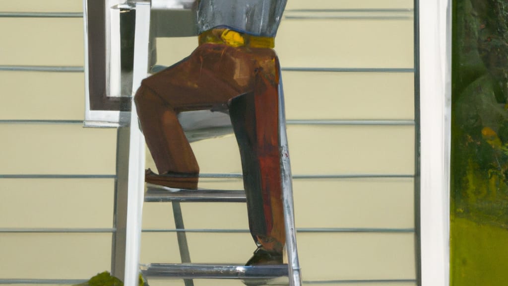 Man climbing ladder on Aitkin, Minnesota home to replace roof
