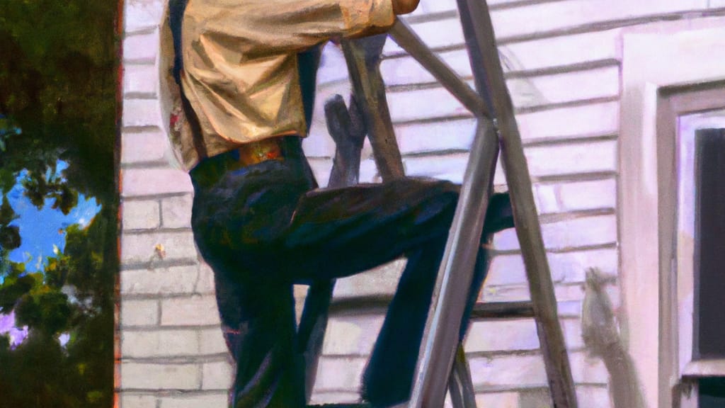 Man climbing ladder on Alma, Kansas home to replace roof