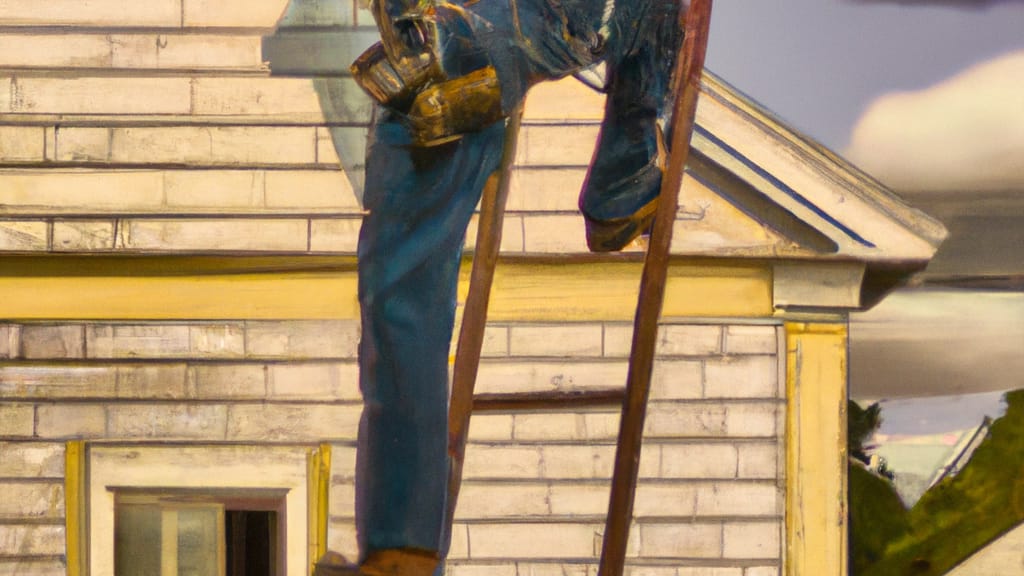 Man climbing ladder on Amelia, Ohio home to replace roof